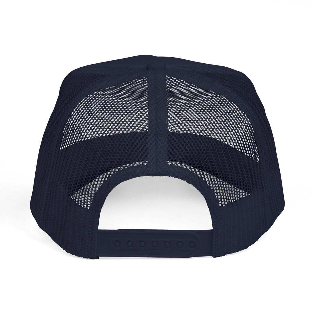 Navy blue mesh cap back view on a white background