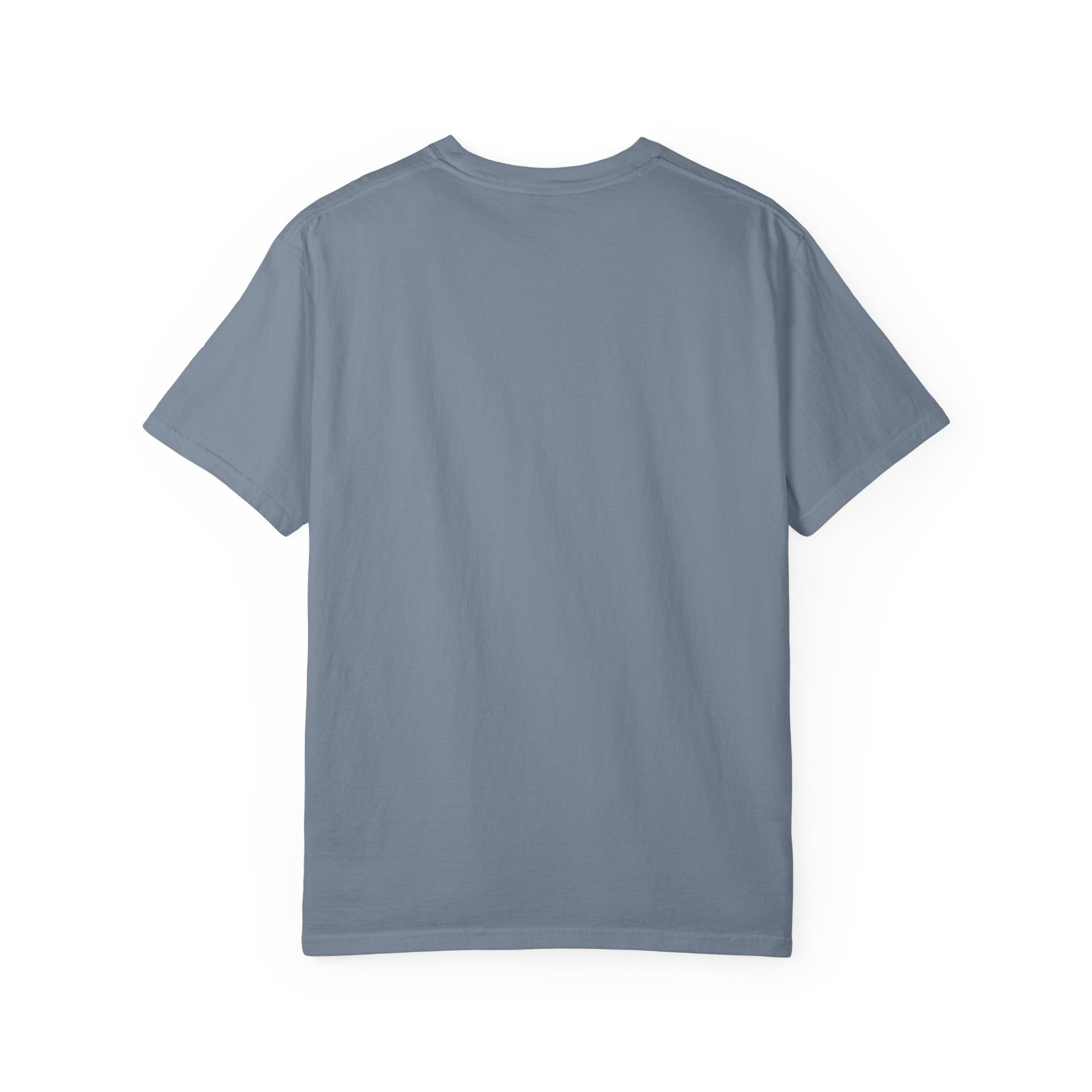 Plain blue t-shirt back view on a white background
