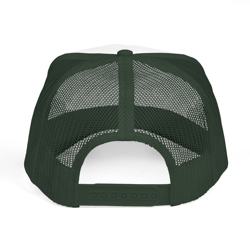 Green mesh back cap on a white background