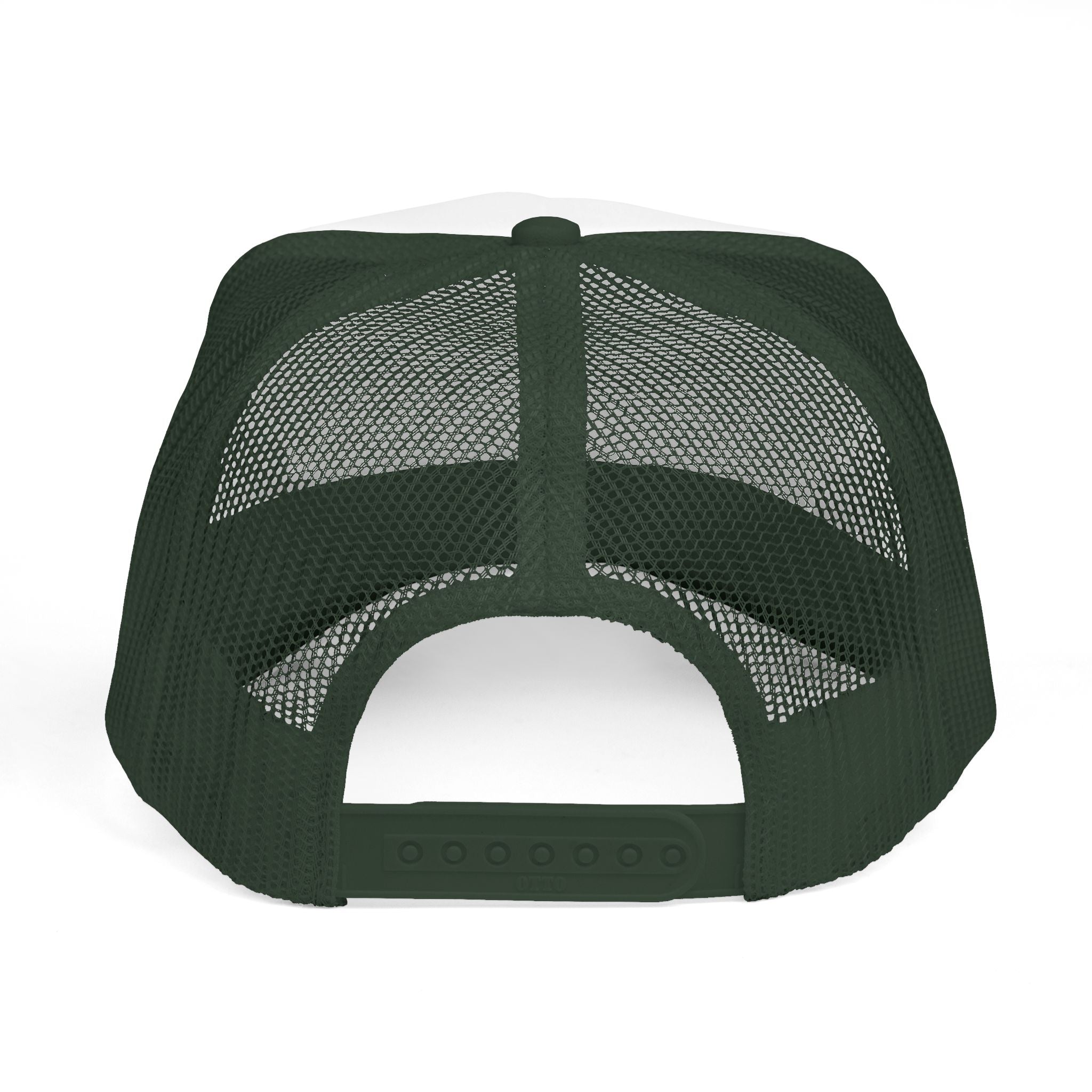 Green mesh back cap on a white background