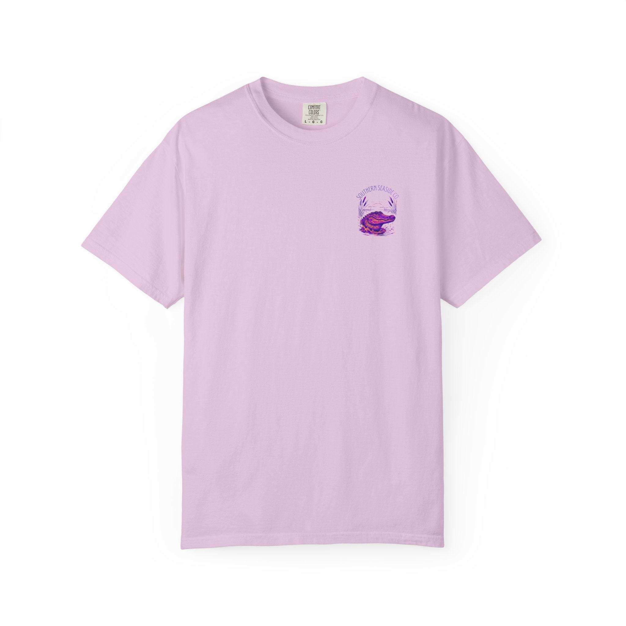 Light purple t-shirt with a small alligator logo on the chest against a white background