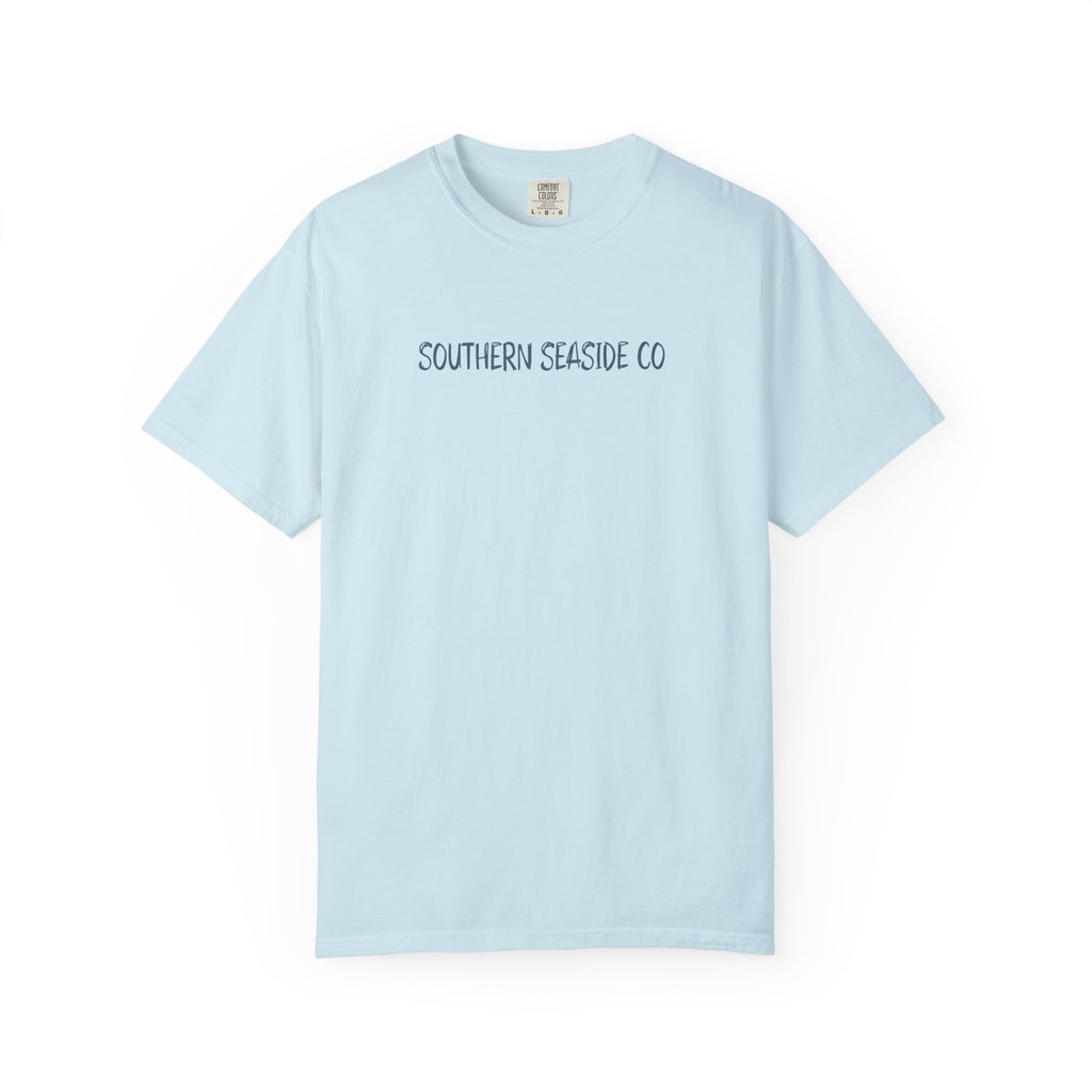 Light blue t-shirt with 'SOUTHERN SEASIDE CO' text on a white background