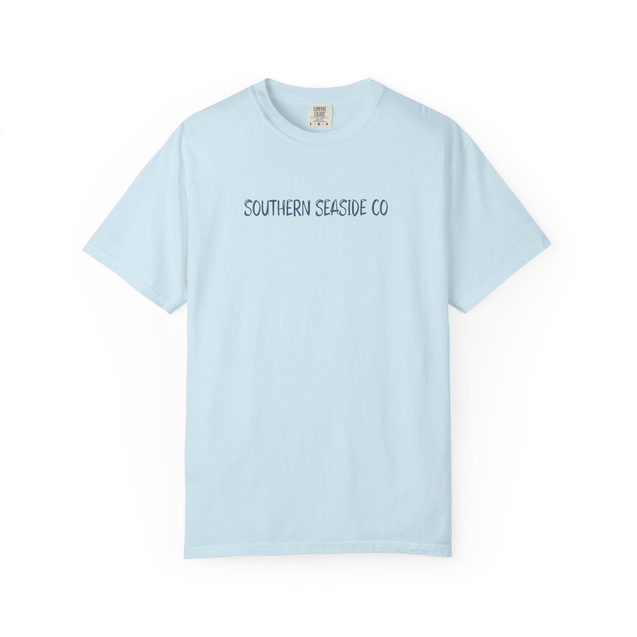 Light blue t-shirt with 'SOUTHERN SEASIDE CO' text on a white background