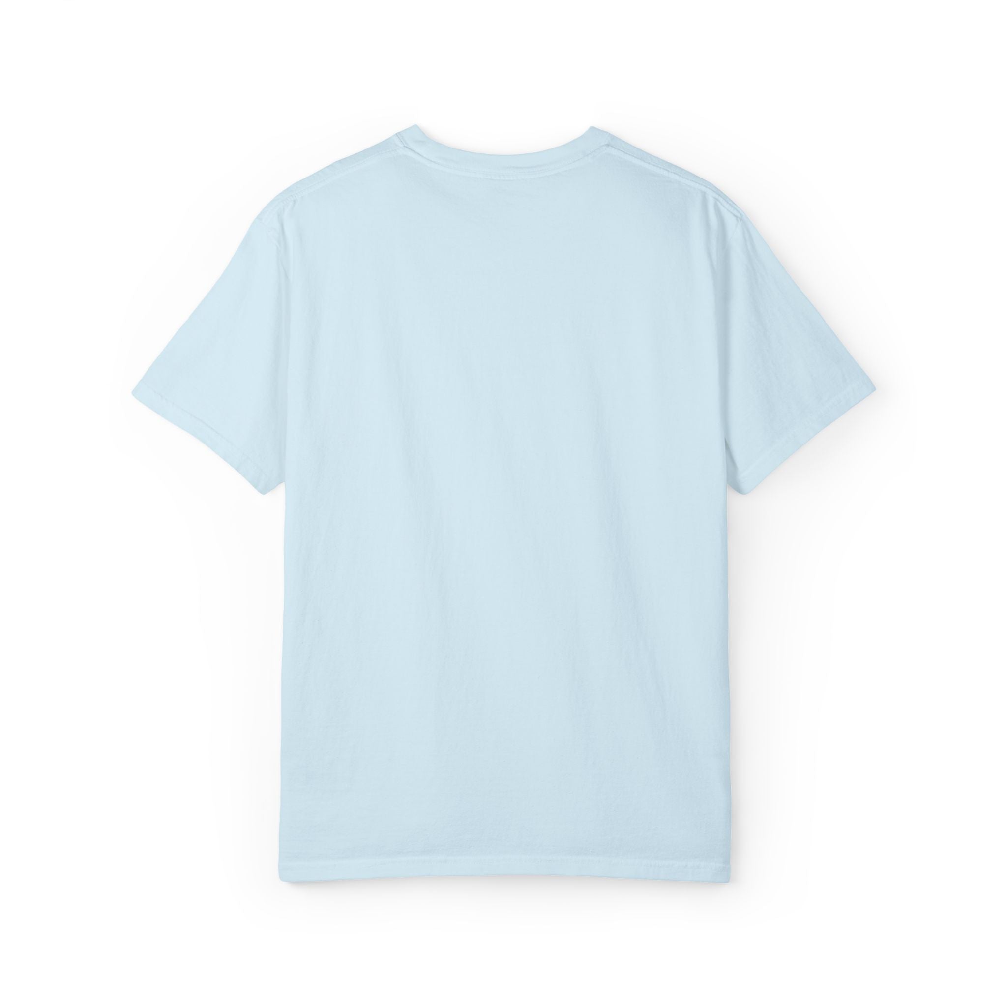 Light blue t-shirt back view on a white background