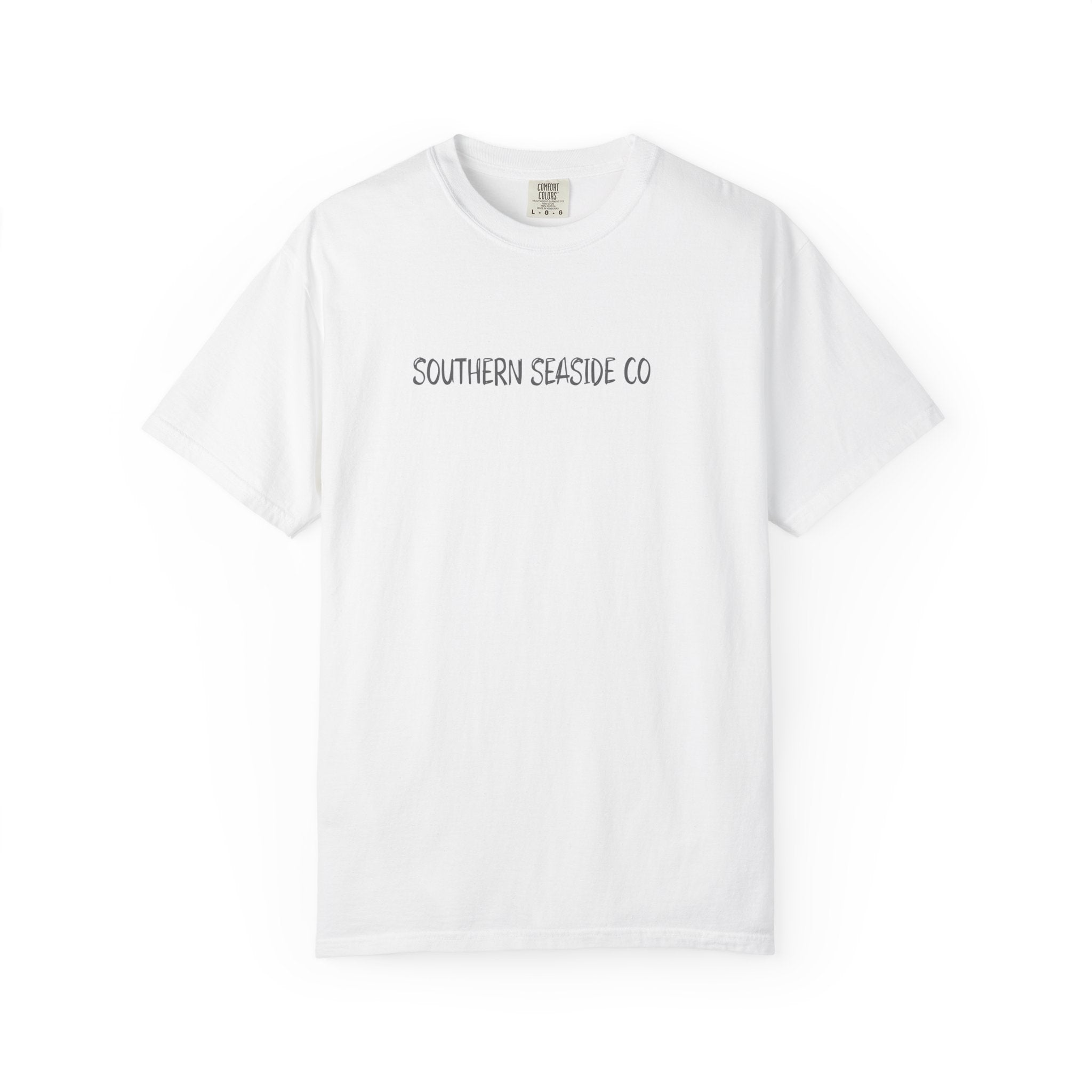 White t-shirt with Southern Seaside Company Logo on the front of it.