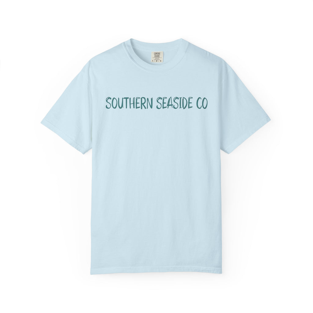 Light blue t-shirt with 'SOUTHERN SEASIDE CO' text on a white background