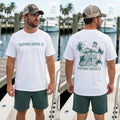 Man wearing a white t-shirt with 'Southern Seaside Co' branding, standing on a boat.