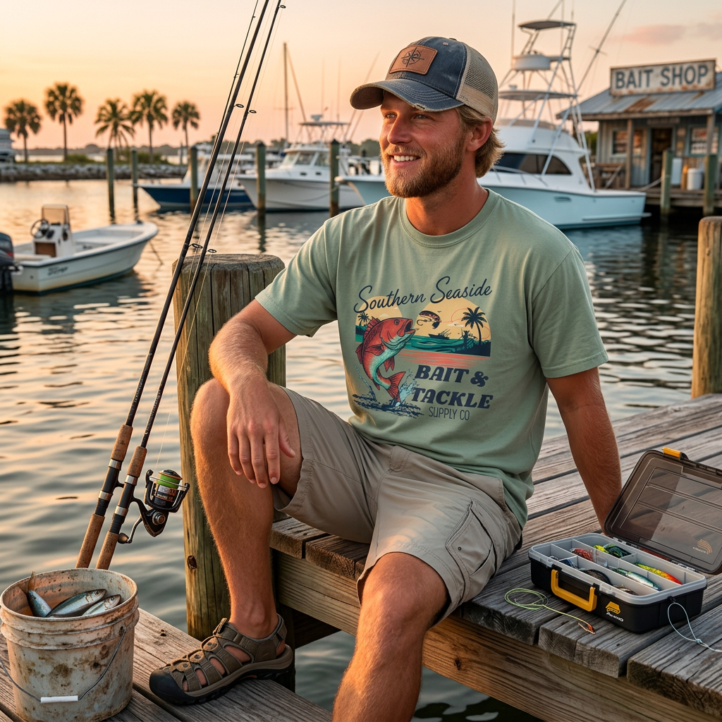 Men's Graphic tee of Southern Seaside Company Bait and Tackle Supply Company Logo