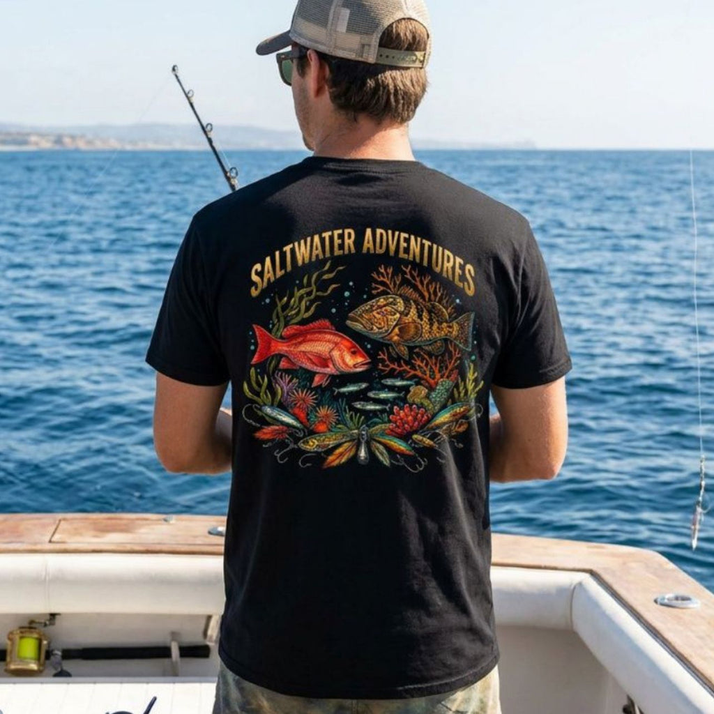 Saltwater Fishing T-Shirt with Snapper fish and Grouper fish design
