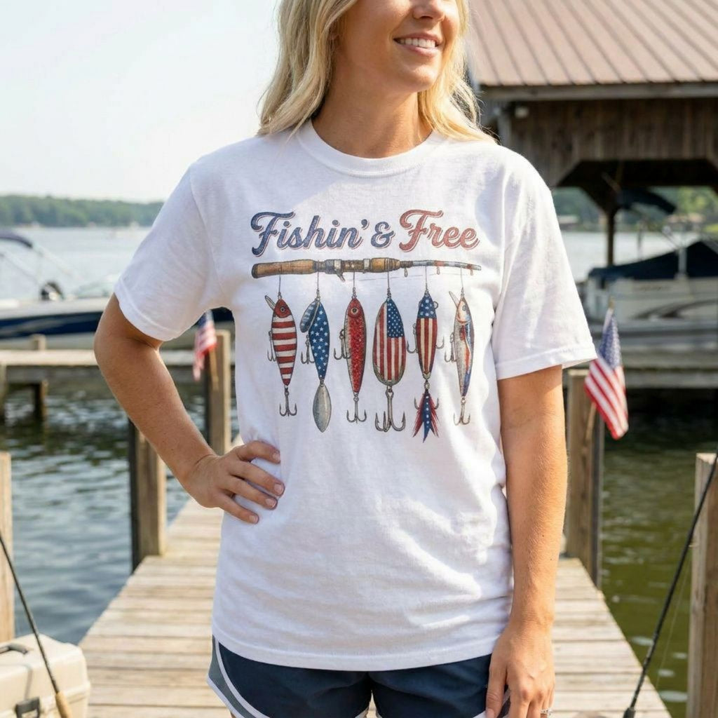 Fishing And Free Patriotic Comfort Colors® Tee