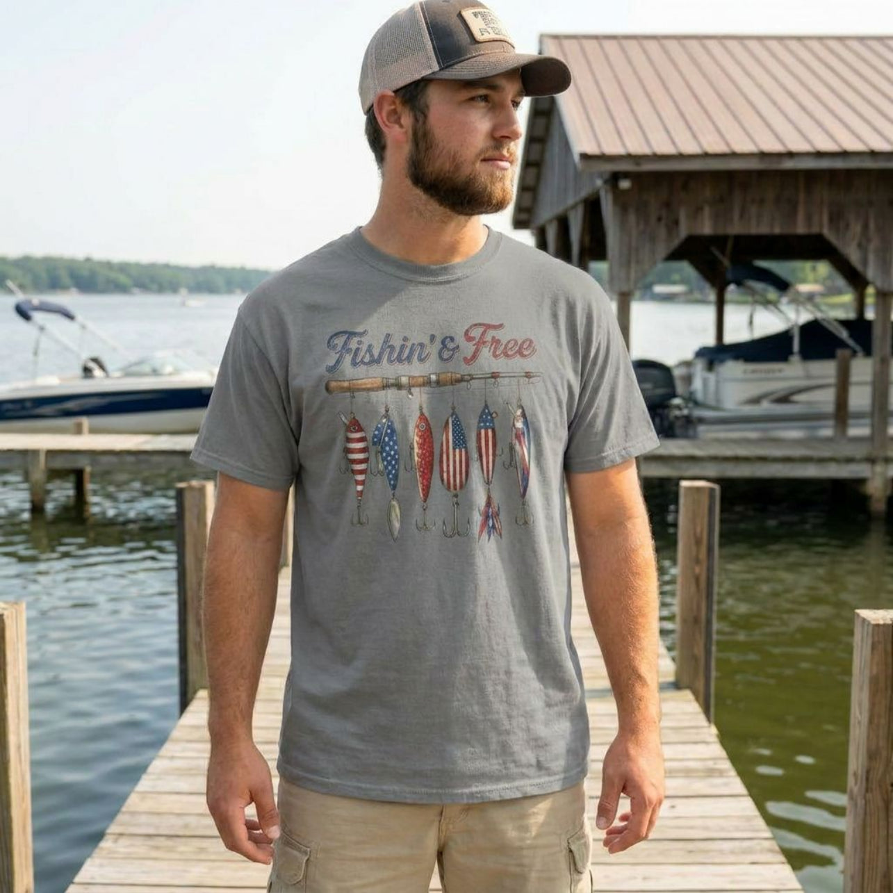 Fishing And Free Patriotic Comfort Colors® Tee