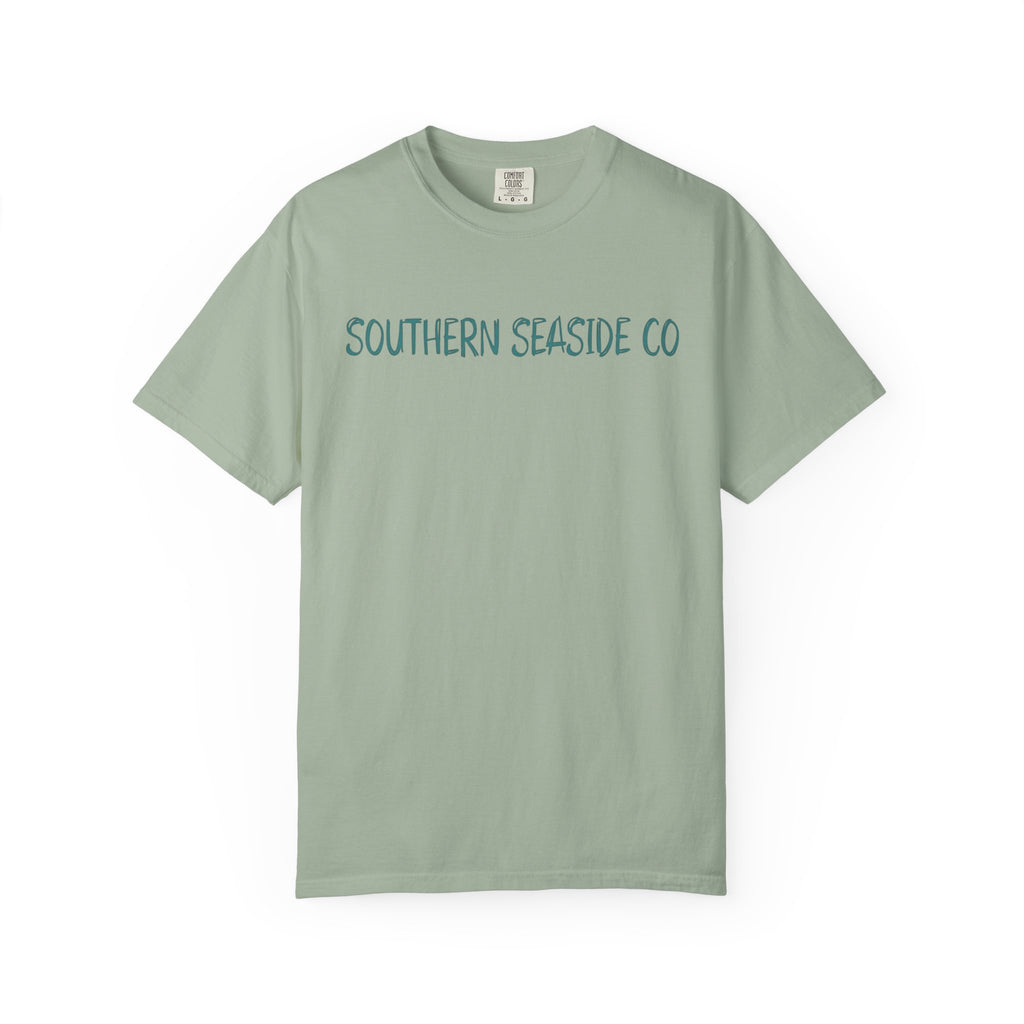 Green t-shirt with 'SOUTHERN SEASIDE CO' text on a white background