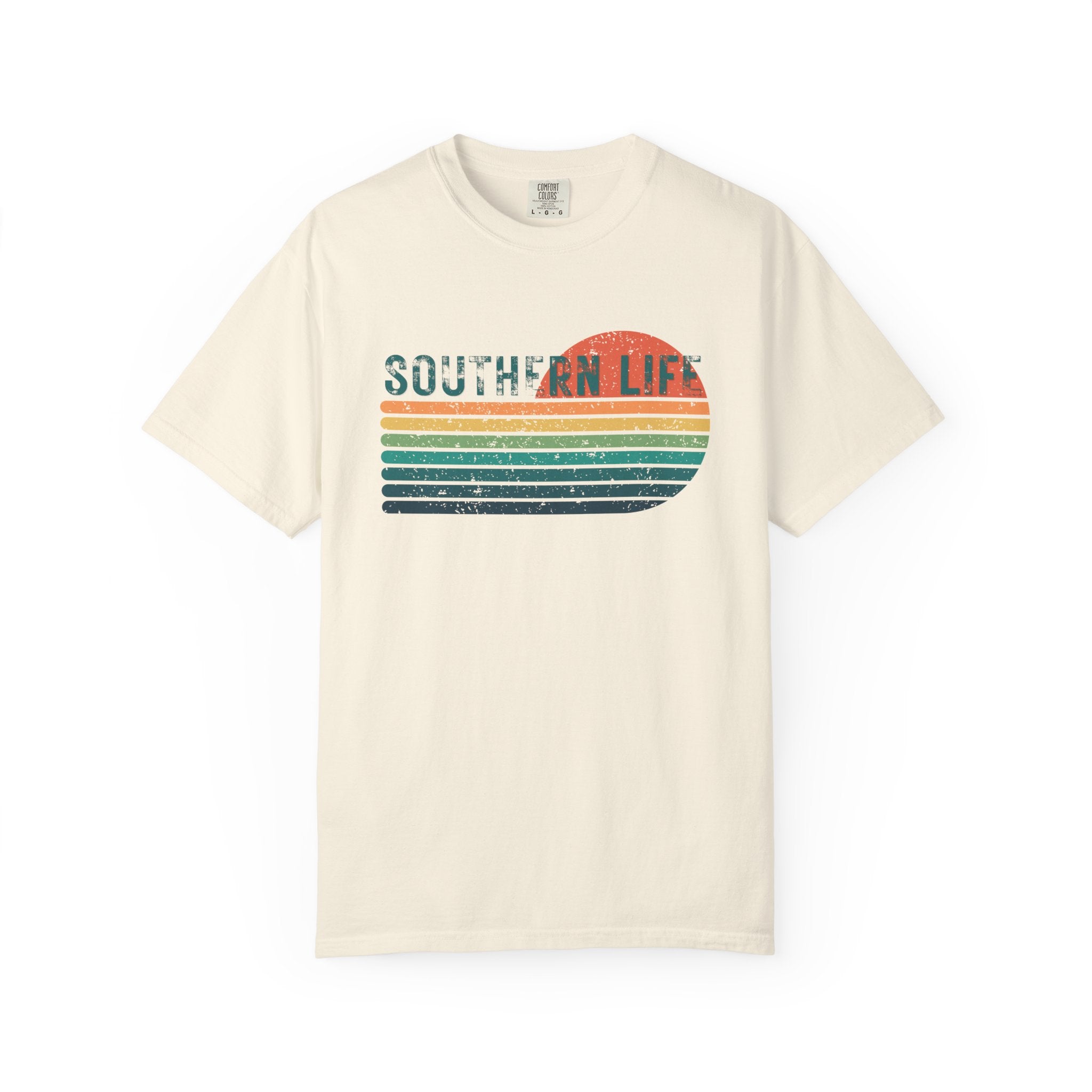 Beige t-shirt with 'Southern Life' graphic on a white background