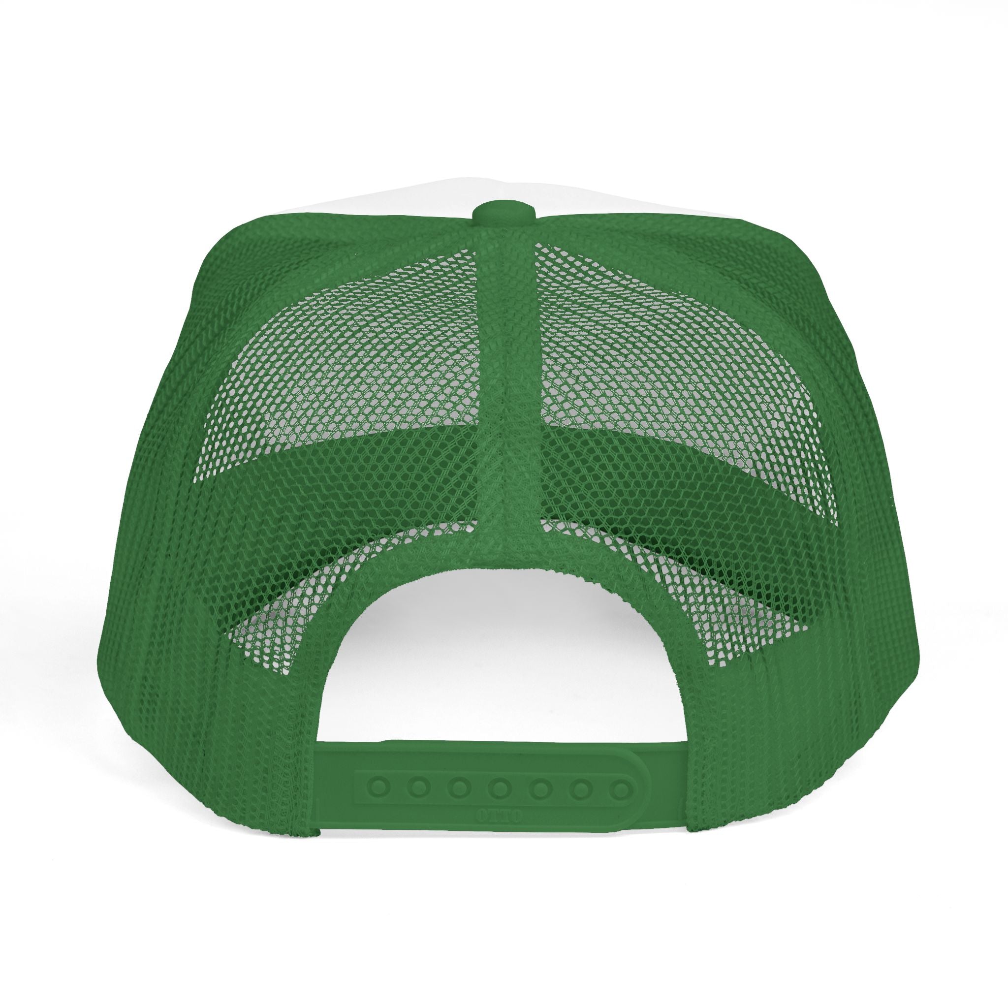 Green mesh cap back view on a white background