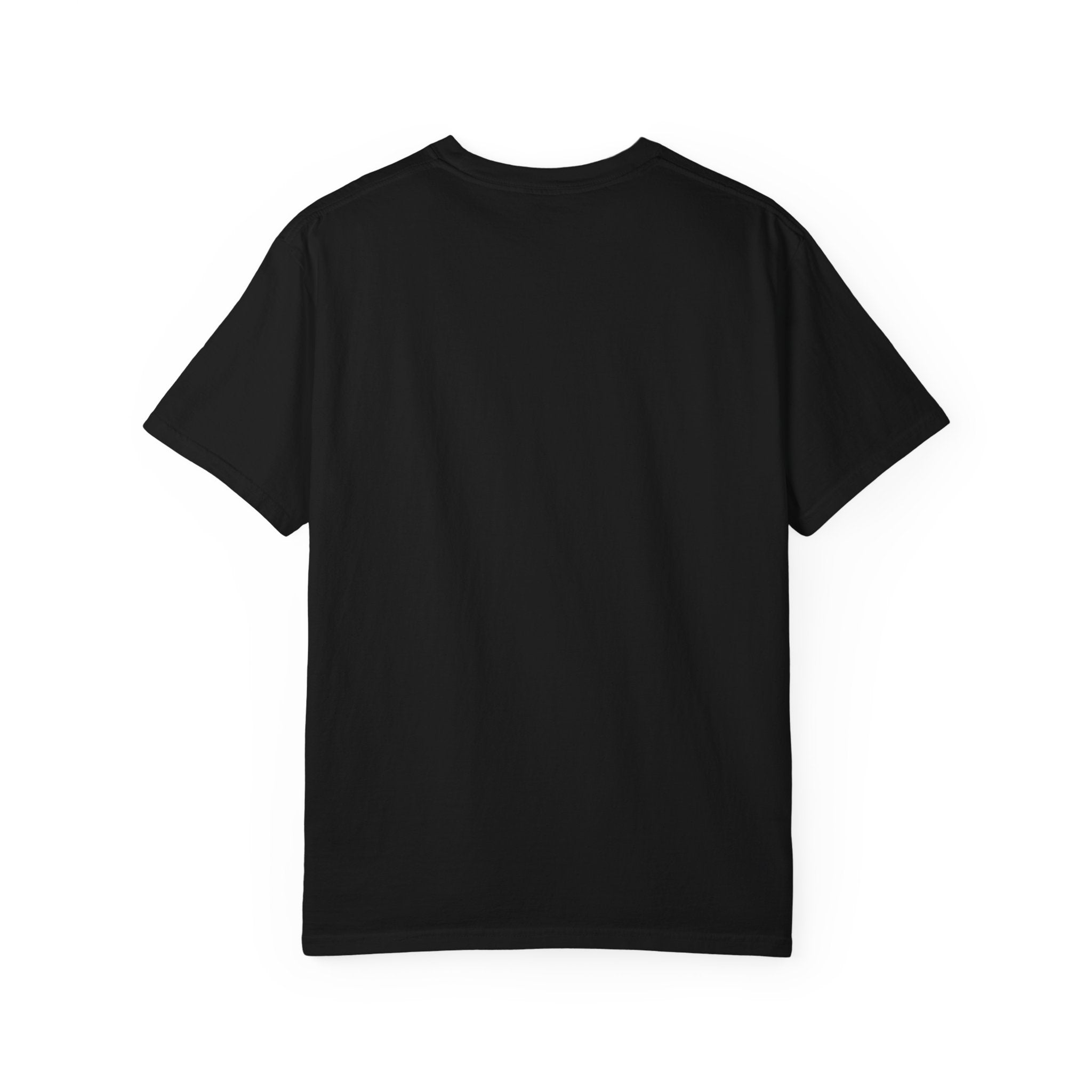 Black t-shirt back view on a white background