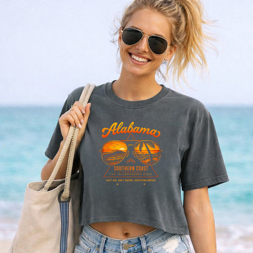 Alabama Cropped T-Shirt. Midi Cropped Beach Shirt.