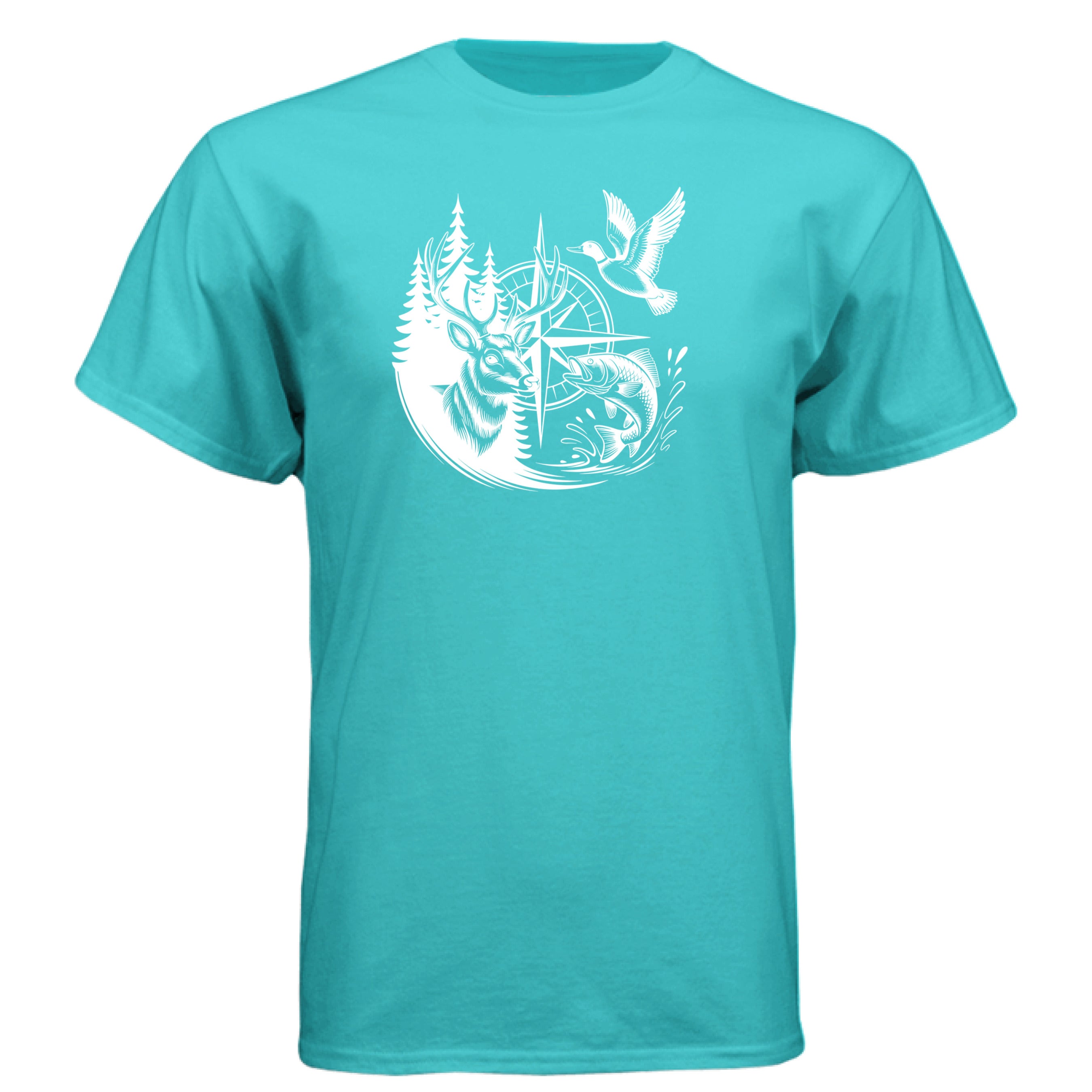 Fishing and Hunting t-shirt that is a tri-blend Tahiti Blue color.