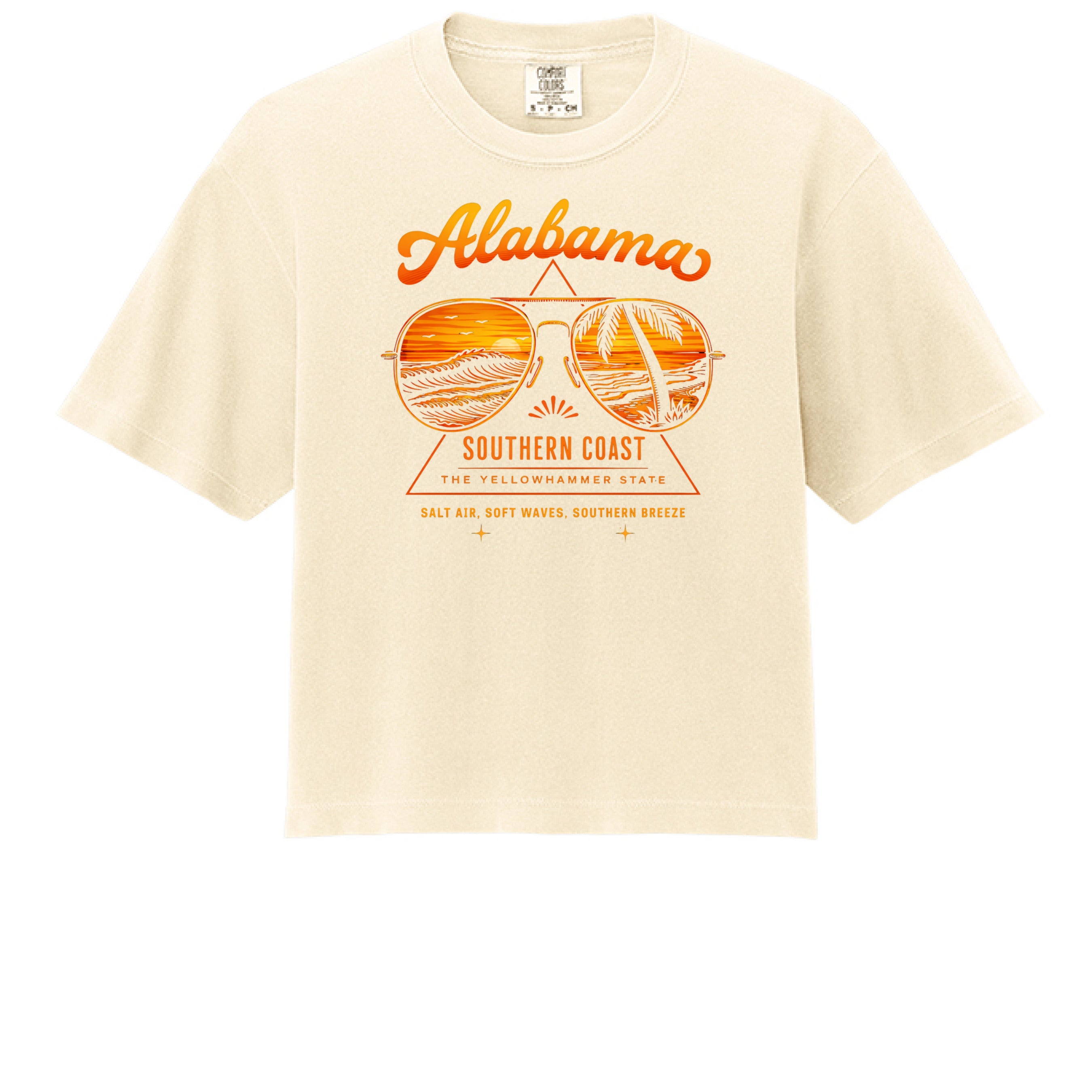 Alabama Beach T-Shirt. Cropped Comfort Colors - Ivory - FRONT VIEW