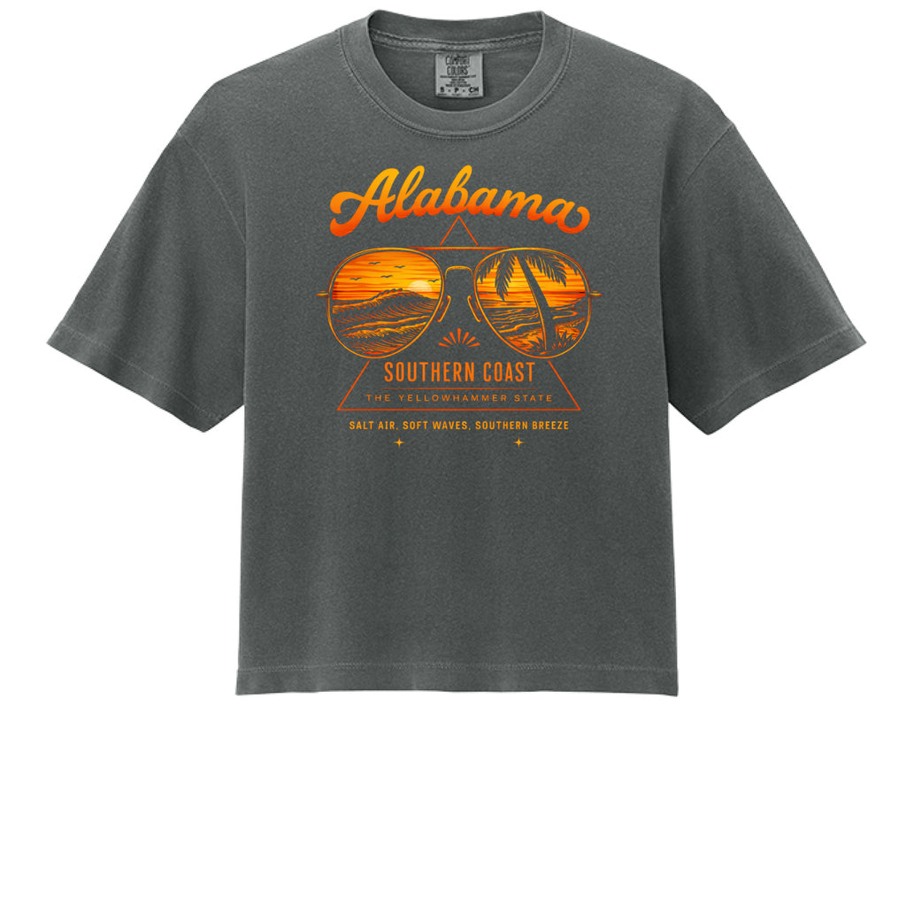 Alabama Beach t-shirt. Midi Cropped Comfort Colors - Pepper T-shirt - FRONT VIEW